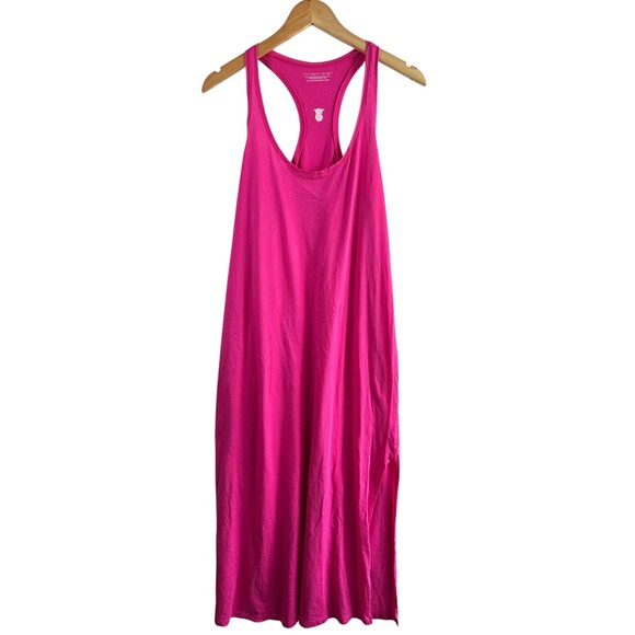 Victorias Secret Hot Pink Cotton Maxi Dress Side Slit Sleep Lounge/Coverup Large - Picture 2 of 13